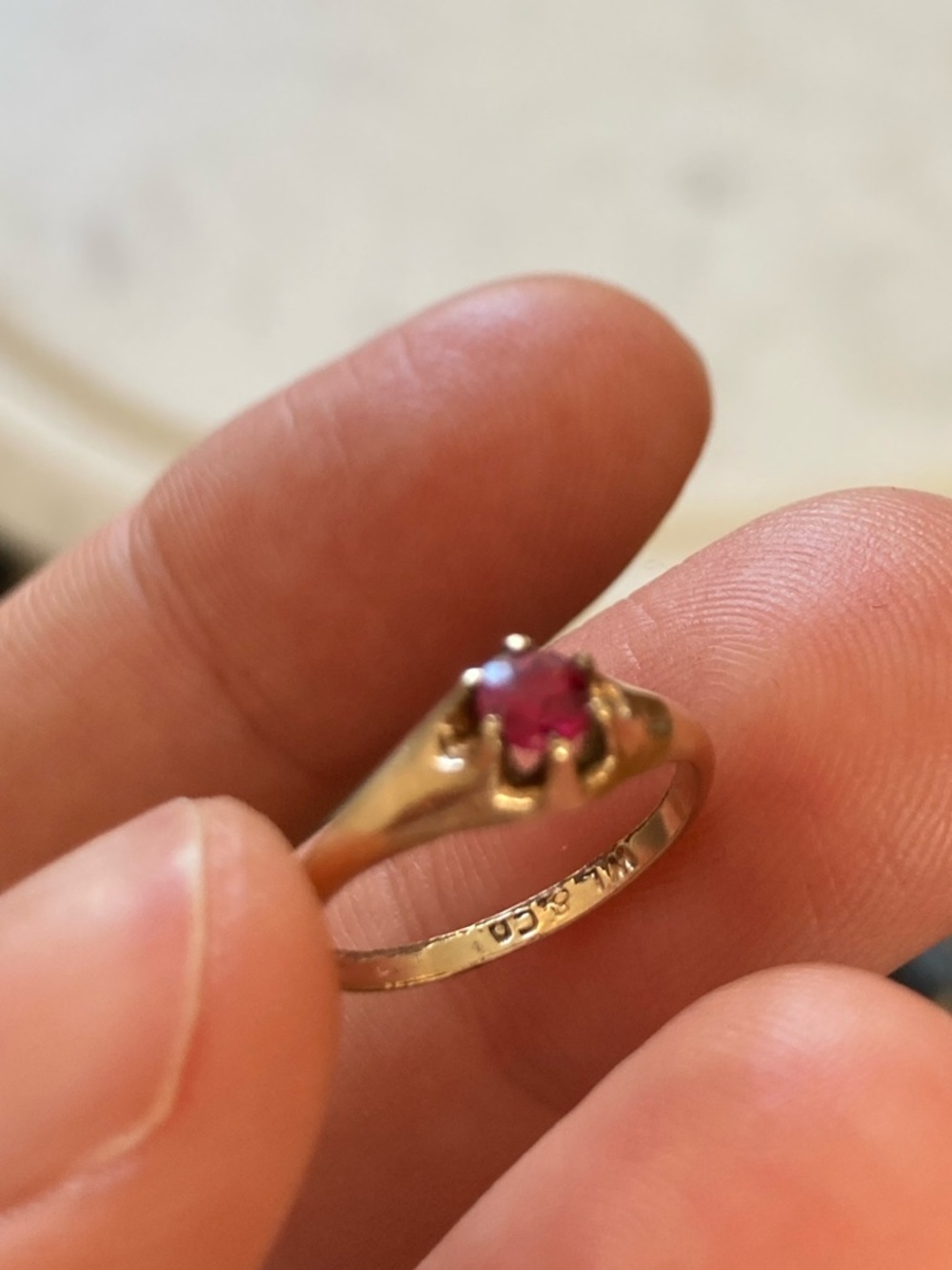 Antique Victorian Old Cut Ruby Paste Belcher Ring, Loeb & Co. 1896, Tiny Size - Picture 14 of 16
